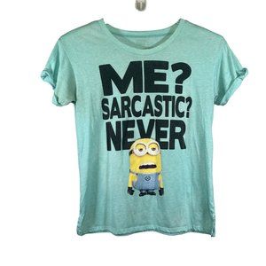 Minion Me Sarcastic Never Womens Roll Cuff Short Sleeve Tshirt Blue No Size Tag